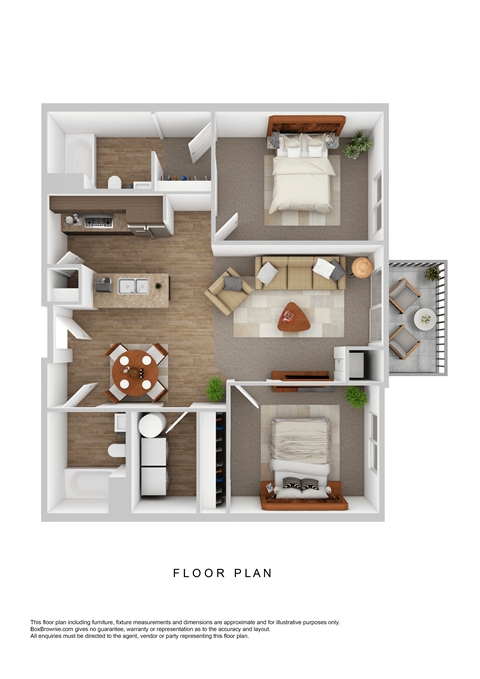 Floor plan for 2 beds, 2 baths, 917 sqft
